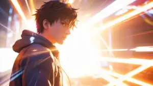 Manga Boy Wearing Hoodie in Soft Backlight