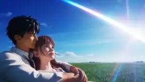 Manga Couple Resting Together Under Blue Sky