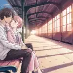 Manga Couple Sitting Close at Train Station