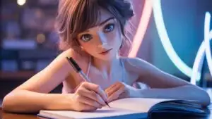 Manga Girl Daydreaming At School Desk