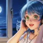 Manga Girl Listening to Music with Headphones