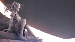 Manga Girl Sitting on Steps With Little Smile