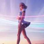 Manga Girl Standing in Breeze With Soft Pastel Sky