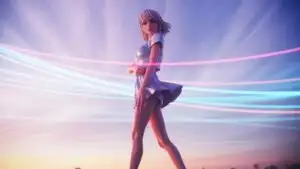 Manga Girl Standing in Breeze With Soft Pastel Sky
