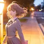 Manga Girl Standing Near Soft Glowing Street Light