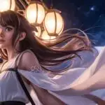 Manga Girl With Long Hair Under Soft Lanterns