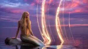 Mermaid Sitting on Rock at Twilight