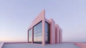 Minimal Pink Building Under Pastel Blue Sky