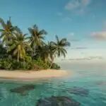 Minimalist Green Island in Crystal Clear Sea