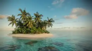 Minimalist Green Island in Crystal Clear Sea