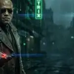 Morpheus Holding Red Pill Under Green Code Rain
