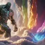 Mountain Giant Walking Through Clouds