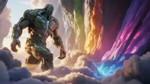 Mountain Giant Walking Through Clouds