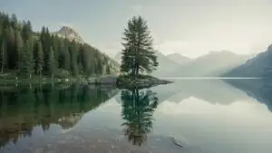 Mountain Lake Surrounded by Pines