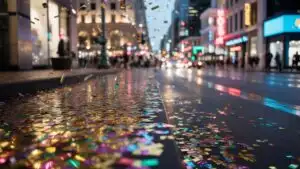 New Year City Street Covered in Confetti