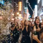 New Year Party Confetti Exploding Gold