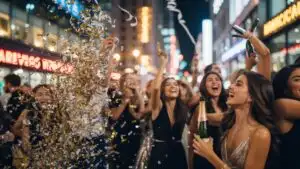 New Year Party Confetti Exploding Gold