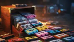 Old Cassette Storage Box Filled With Colorful Tapes