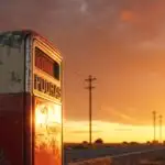 Old Gas Station Sign Under Sunset Sky