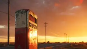 Old Gas Station Sign Under Sunset Sky