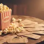 Old Movie Tickets on Table With Popcorn Box