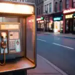 Old Payphone on Street Corner at Night