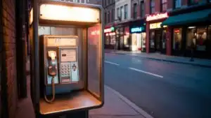 Old Payphone on Street Corner at Night