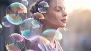 Pastel Soap Bubbles Floating in Golden Light