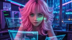 Pink-Haired Hacker Girl At Midnight