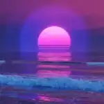 Purple Vaporwave Sunset Over Ocean