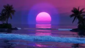 Purple Vaporwave Sunset Over Ocean