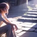 Quiet Moment: Anime Girl Sitting on Sunlit Steps