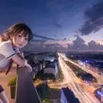 Quiet Night: Manga Character Gazing at the Skyline