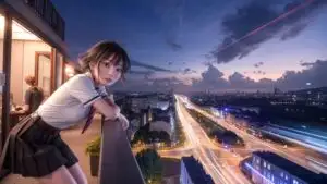 Quiet Night: Manga Character Gazing at the Skyline