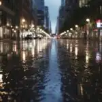 Rain Reflections on Long Empty Street