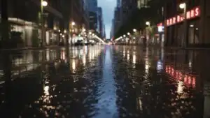 Rain Reflections on Long Empty Street