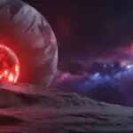 Red Dwarf Star Illuminating Dark Planet Surface