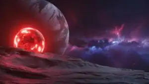 Red Dwarf Star Illuminating Dark Planet Surface
