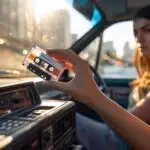 Retro Cassette Player on Car Dashboard