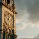 Retro Clock Tower Under Cloudy Sky