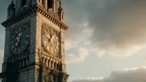 Retro Clock Tower Under Cloudy Sky
