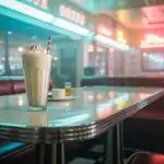 Retro Diner Table With Milkshake and Neon Lights
