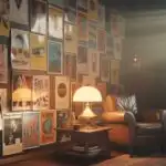 Retro Posters on Wall With Soft Lamp Glow