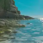 Rocky Coastline With Sunlight Reflections