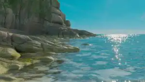 Rocky Coastline With Sunlight Reflections