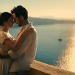 Romantic Moment on a Balcony Overlooking the Sea