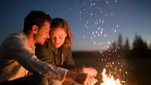 Romantic Night Sitting by a Campfire
