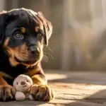 Rottweiler Puppy Guarding Toy
