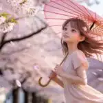 Sakura Wind Girl Holding Umbrella