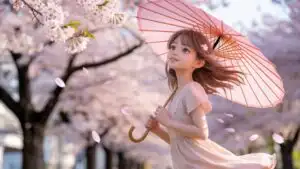 Sakura Wind Girl Holding Umbrella